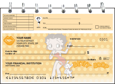 Betty Boop Kisses Top Stub Checks