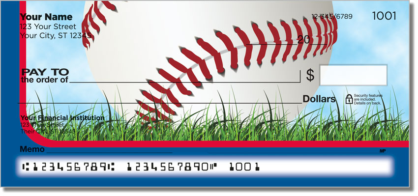 Red & Blue Baseball Fan Checks