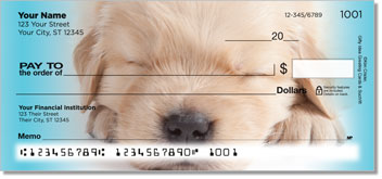 Sleepy Golden Pup Personalized Checks