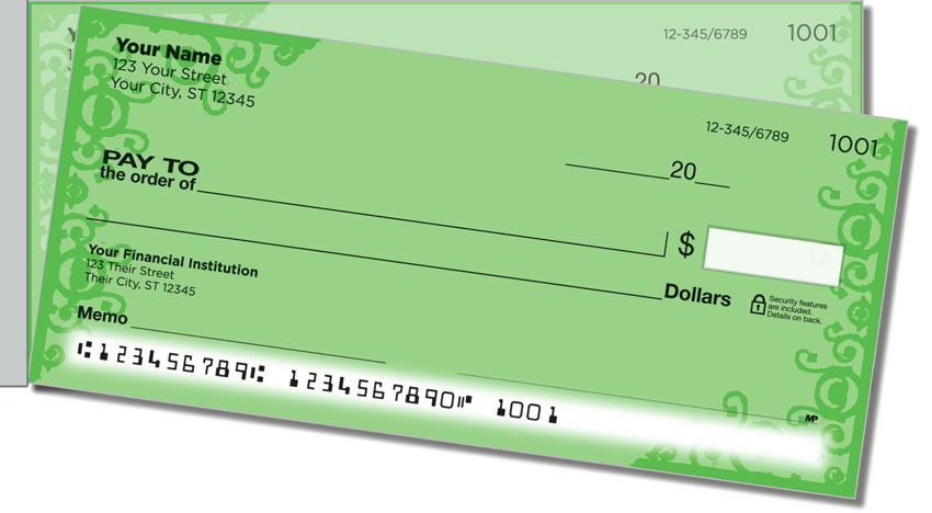 Green Corner Scroll Side Tear Personal Checks
