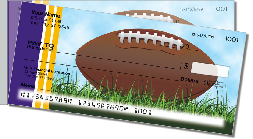 Purple & Yellow Football Fan Side Tear Personal Checks